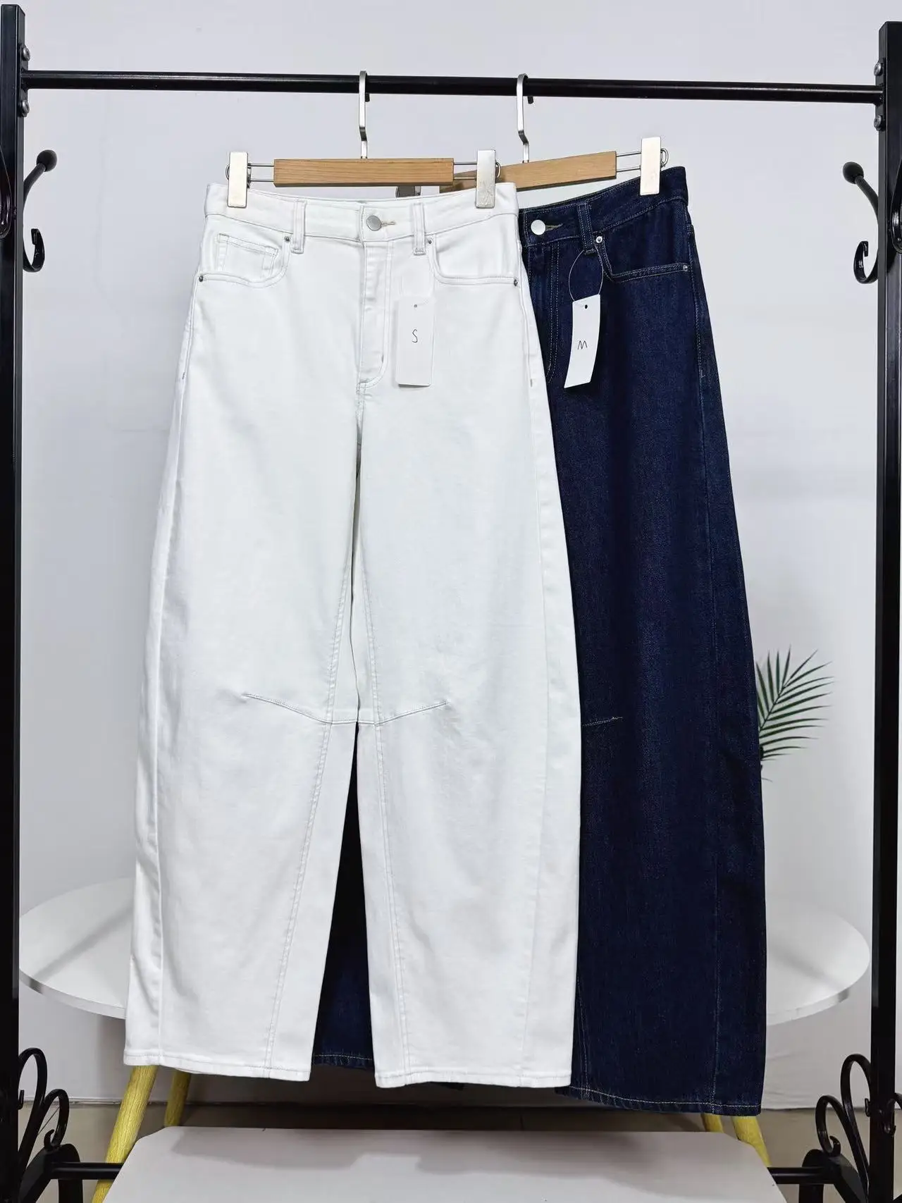 

Washed Pure Cotton Loose Wide Leg Jeans Women's Spring High Waist Jeans Island Country U Shaped Cabbage Leaf Design