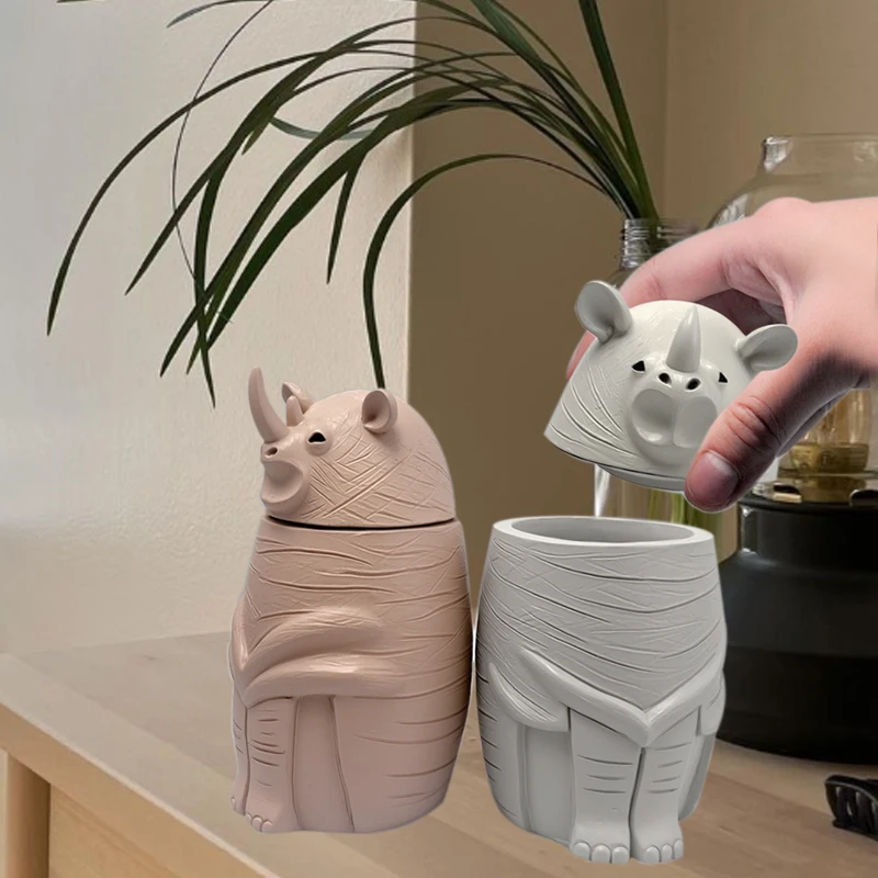 

Cute Rhino Resin Statue | Storage Tank, Two-Color Rhino Sculpture Home Desktop Decoration Jewelry Storage Boxes Best Gifts