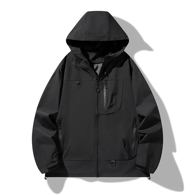 

Stylish Jacket for Men Outdoor Climbing Hiking Camping Breathable Solid Color Zipper Windproof Hooded Jackets Men's Outwear