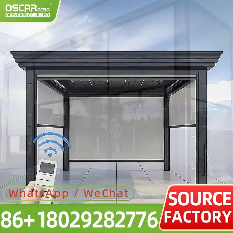 Motorized Patio Blinds Outdoor Electric Sun Shade Screens with Side Track Zip System for Garden Terrace Porch Balcony Backyard D