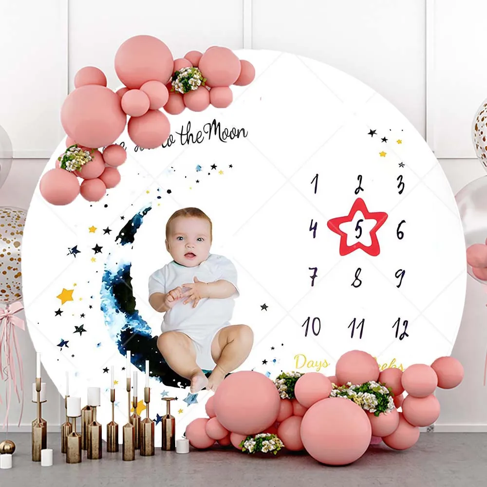 Round Photography Background Custom Cartoon Calendar Clock Dial Pattern Infant Milestone Baby Shower Party Decoration Background