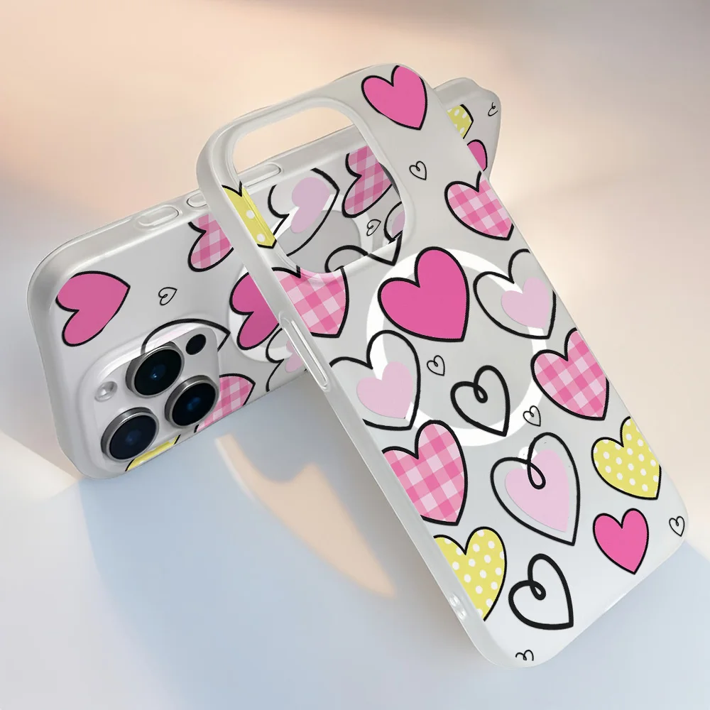 Coque de téléphone givrée rose Compassion Fashion pour iPhone 17, 17 Pro, 15, 16, 13 Pro, iPhone 12, 14, 11 – Housse magnétique antichoc