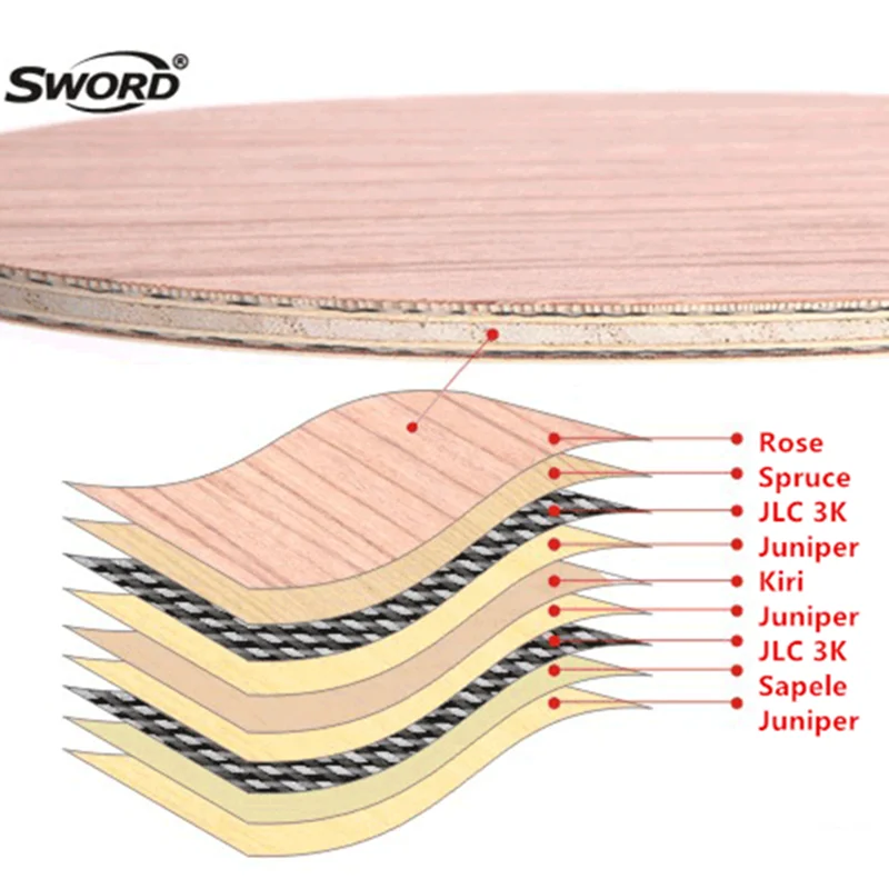 SWORD SM-916 Table Tennis Blade 7W+2JLC Carbon Fiber Ping Pong Racket Offensive Hard Blade FL CS Handle For Pips-out Rubber