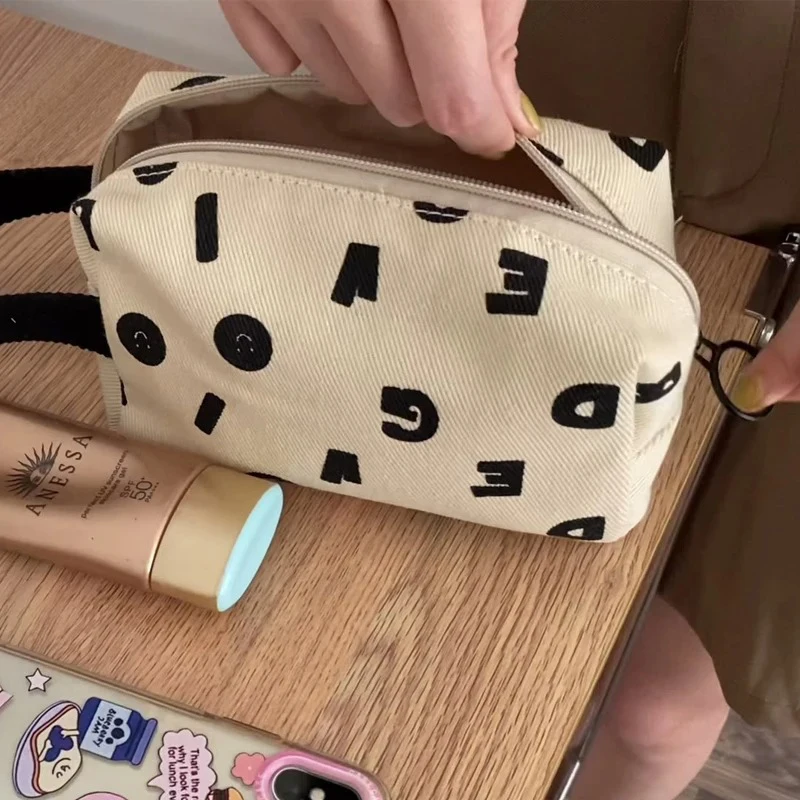 Buchstaben Drucken Frauen Leinwand Kosmetik Taschen Baumwolle Tuch Make-Up Tasche Tasche Kleine Handtasche Kupplung Reise Veranstalter Fall Für Mädchen – Detail 3