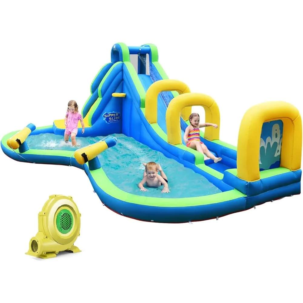 

Inflatable Water Slide, 16x12FT Mega Waterslide Park for Backyard w/Adventure Long Slide, Big Splash Pool