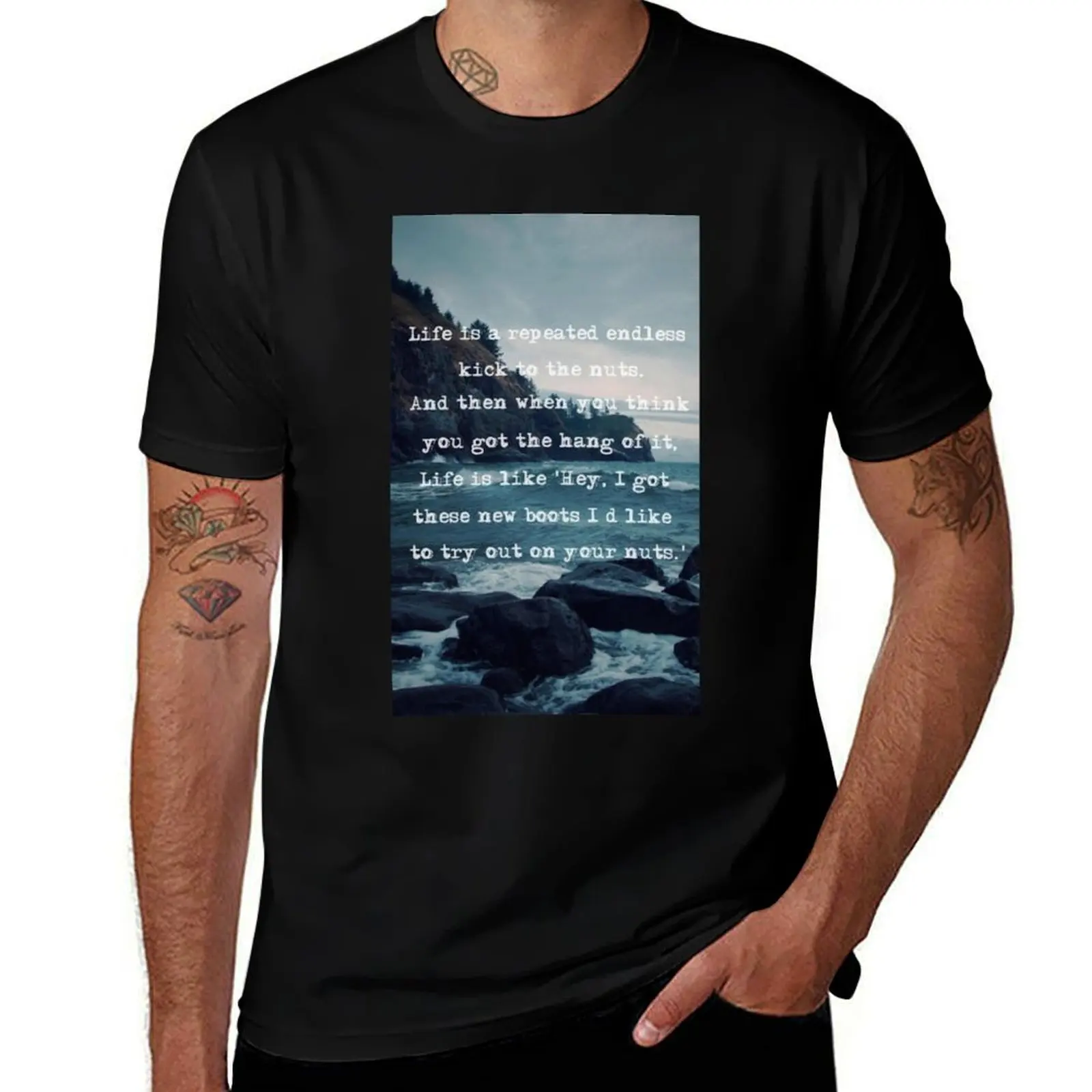 GG: Life kicks you in the nuts aesthetic quote T-Shirt Sporty Casual Quick Dry T-Shirt