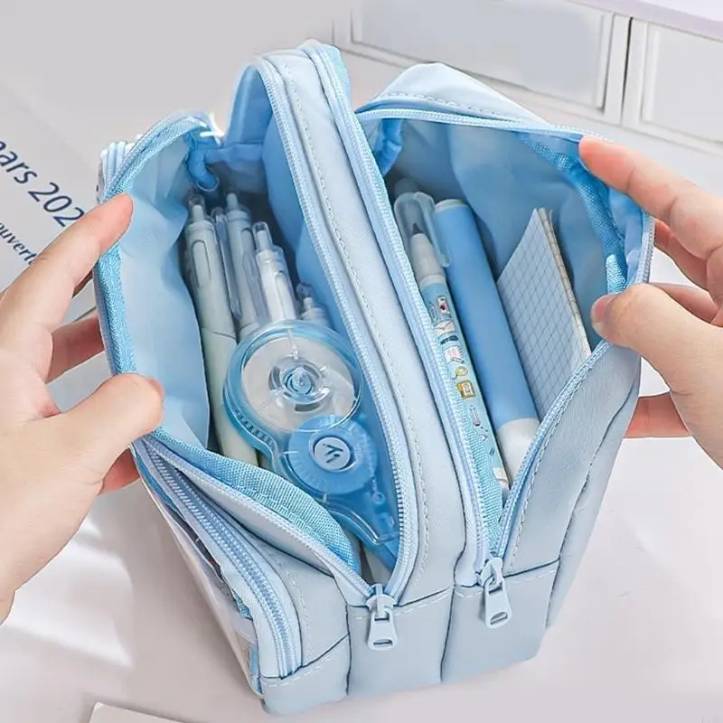 Stiftetui, Federmäppchen, einfaches großes Federmäppchen, Stift-Organizer, Tasche mit Reißverschlüssen, erweiterbare mit großem
