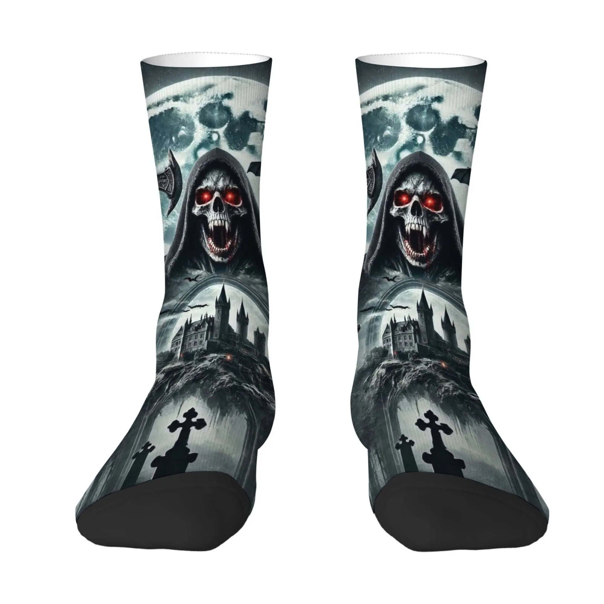Deathly Horror City Print Men's Socks Skin-friendly Non-slip Socks  Street Hip Hop Rock Gothic Quirky Harajuku Style Happy Socks
