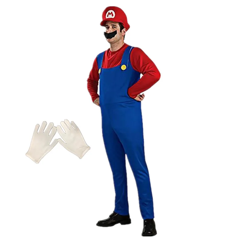 Super Brothers kostuum cosplay verkleedoutfit Halloween carnaval unisex heren dames volwassen tieners nieuw met hoed en snor