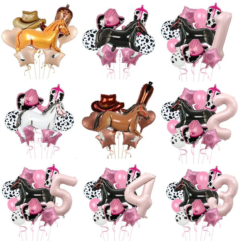 1 Set Western Cowboy Ranch Themen-Party Dekoration Ballons Babyrosa Zahlen Folienballons 1-9. Geburtstag Party