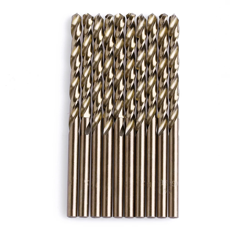 10Pcs/Set 4mm M35 Round Shank HSS-Co Cobalt Twist Drill Spiral Drill Bit