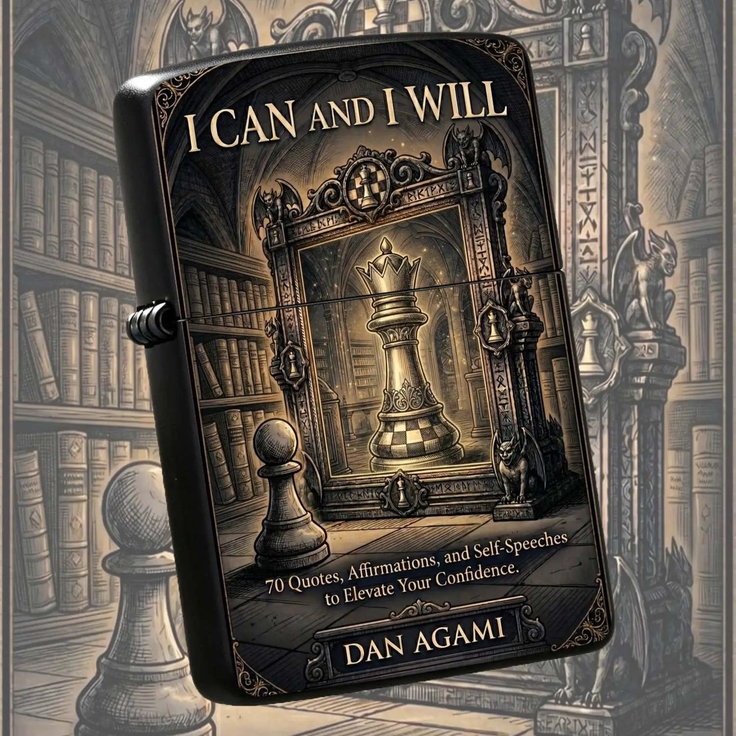 Retro Exquisite Portable Lighter With Classic I Can And I Will Theme, Vintage Library Chess Creative Pattern, Suitable For Daily Use, Gifting AndScenarios, Show Your Unique Taste As A Nice Practical G A Humorous And Interesting Lighter