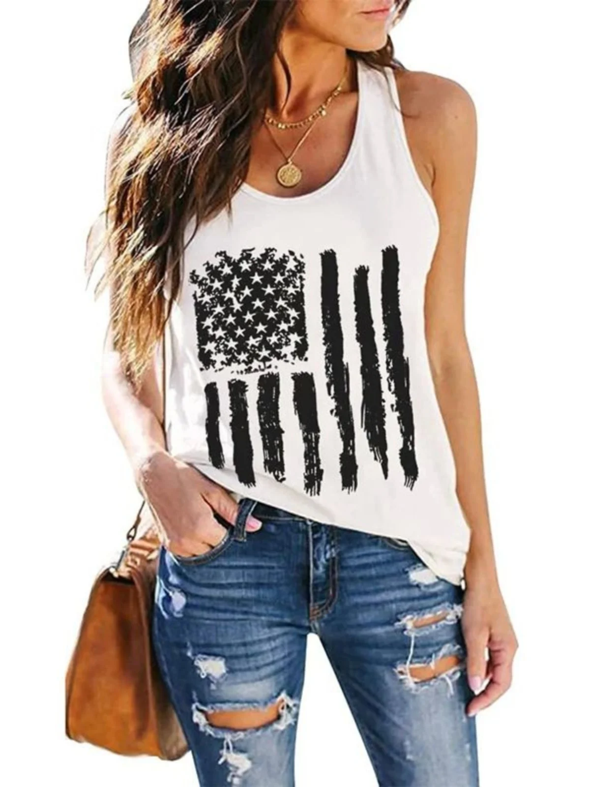 Damska modna, codzienna koszulka bez rękawów z nadrukiem 3D, luźny krój, top na ramiączkach, inne materiały, 00% [materiał], nowości na lato.