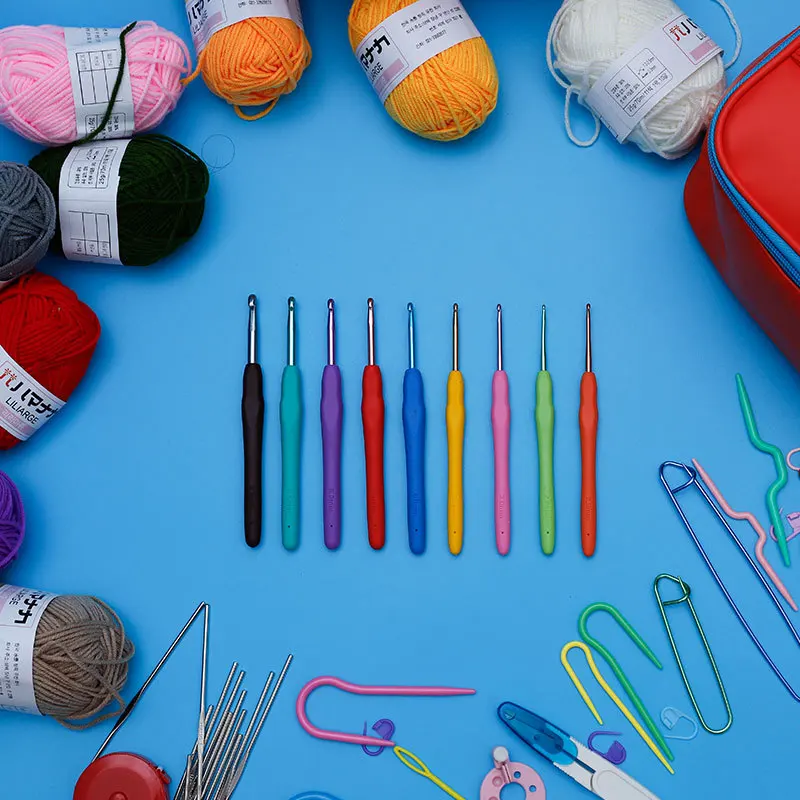 Beginner Crochet Set Kit with Crochet Hooks Yarn Set Premium Bundle Includes Yarn Balls, Needles, Accessories Kit,  Tote Bag