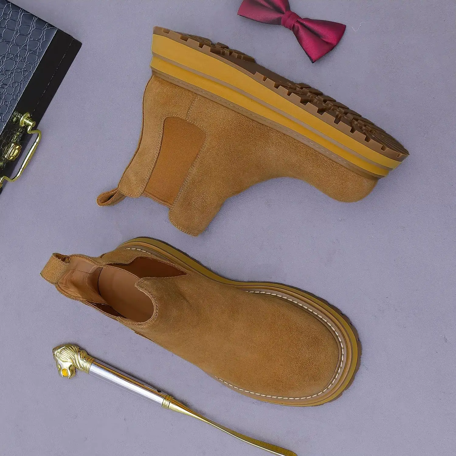 

Men's Suede Platform Chelsea Boots Genuine Leather Thick Sole Ankle Boots for Men Daily Shoes Commute Fashion Handmade Footwear