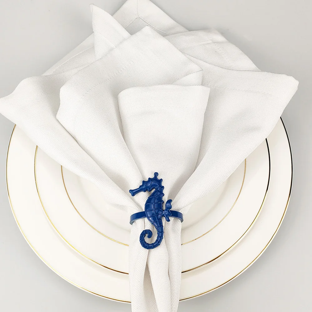 Coastal Sea Creatures Metal Napkin Rings 6 PCS Blue Nautical Napkin Holders for Home Décor Dining Table Banquet Family Gathering view 4