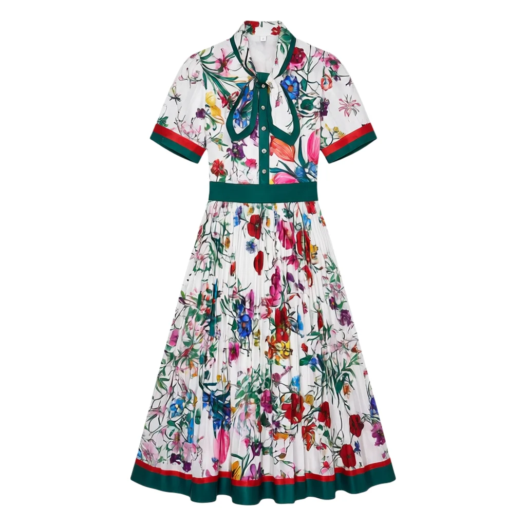 Elegant Celebrity Style Midi Dress Large Floral Print Knee-Length plus Size Women's Fashionable Spring Shirt Dress High Waist image 5