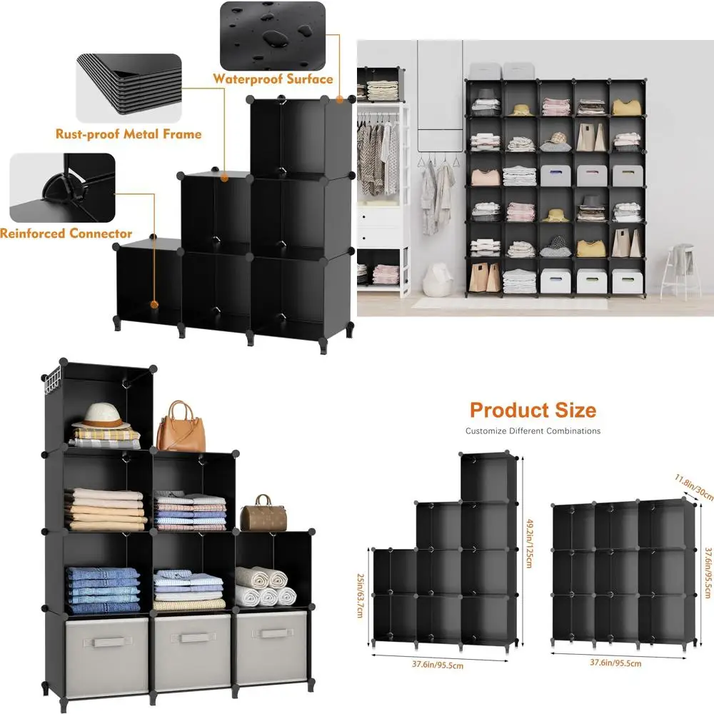 

9-Cube Portable Storage Organizer, Versatile Cube Shelves for Clothes, Rooms, and Wardrobes - Black