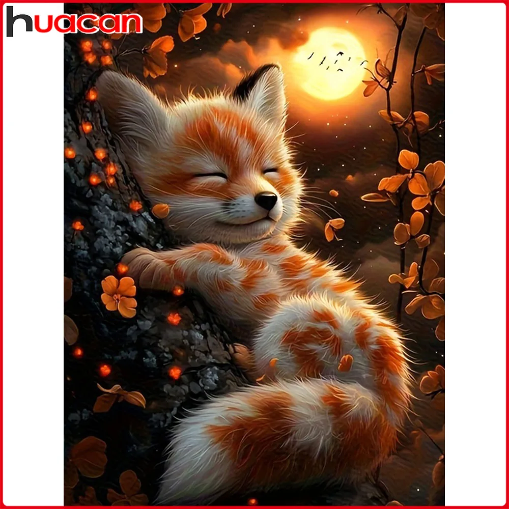Huacan Neuheiten Diamantmalerei Fuchs Mond Diamantmosaik Tier Komplettset Dekorative Gemälde
