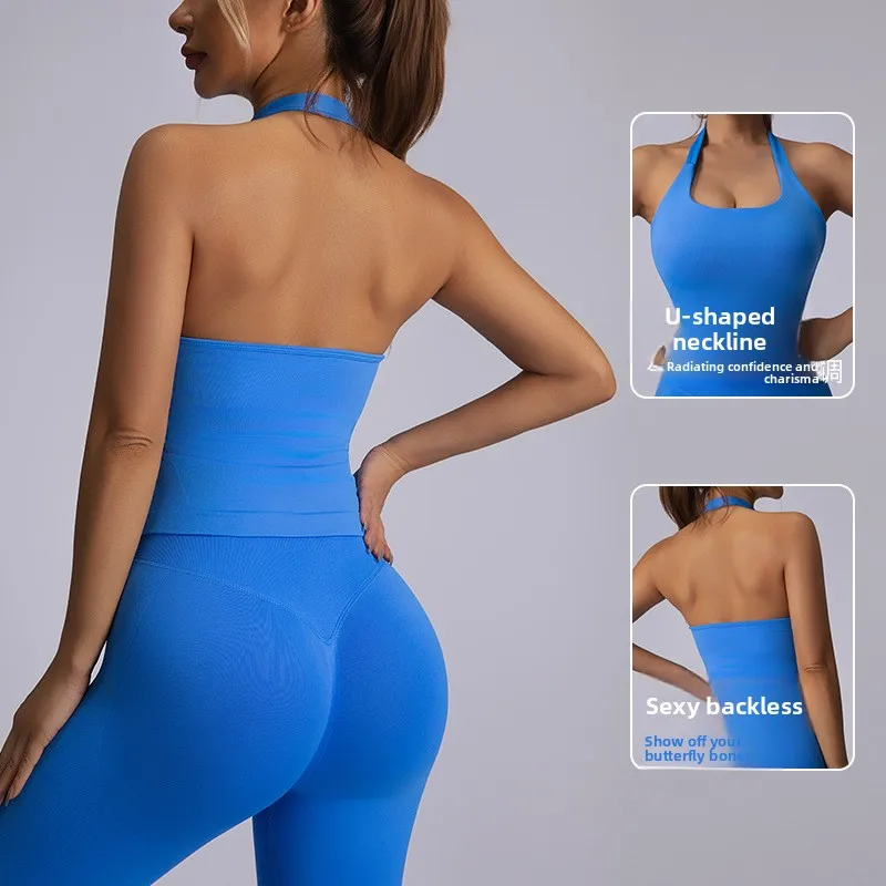 Broadband Neck Sports Vest Quick Drying With Chest Pad Yoga Seamless Fitness Women's Neck Fitness Vest