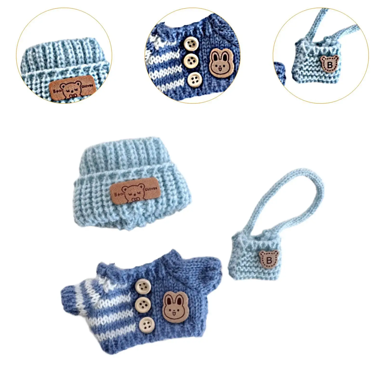 3x conjunto de mochila y sombrero de vestir en miniatura, accesorios para fotos, conjunto de ropa para muñeca DIY, conjunto de ropa para muñeca colgante de 15cm y 17cm