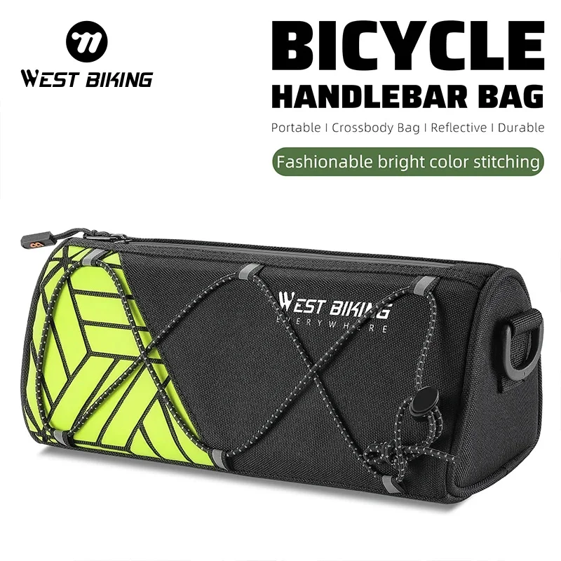 WEST BIKING Portable Bicycle Handlebar Bag 1.3L Reflective Waterproof Cycling Bag Casual Crossbody Bag MTB Road Bike Accessories