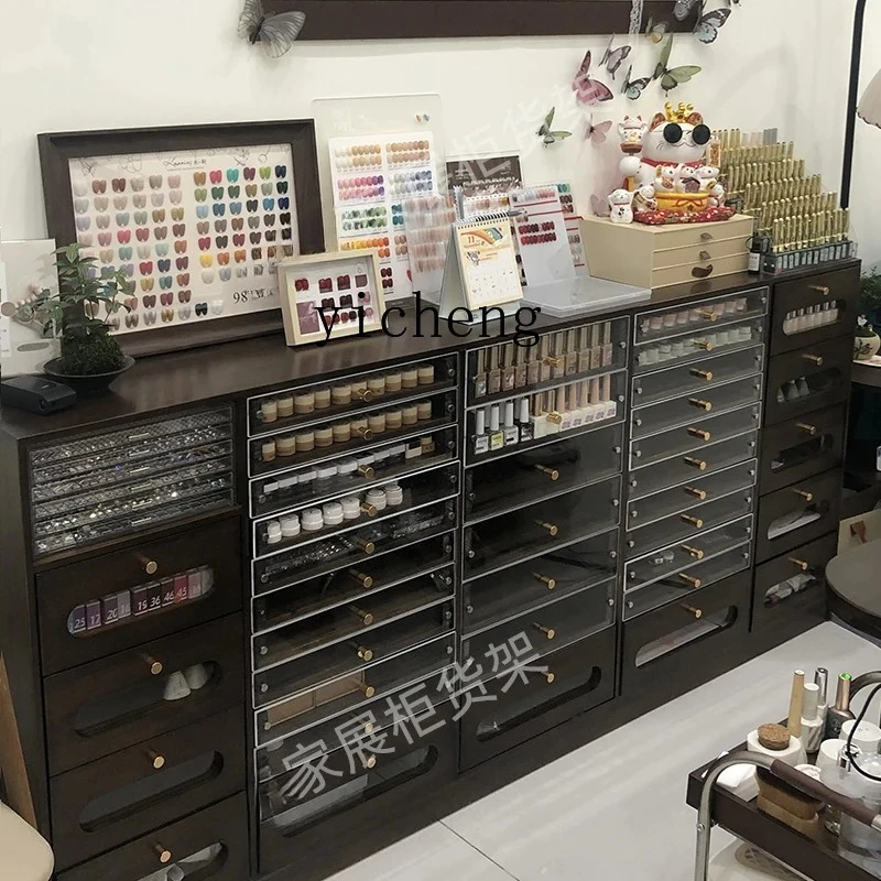 Q  Solid Wood Vintage Style Nail Art Display Cabinet Nail Polish Storage Cabinet  Gel Nail Salon Storage Cabinet