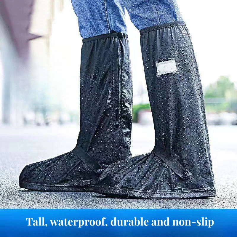 Rain Boot Shoe Cover Black Waterproof with Reflector High Top Clear Shoes Dust Covers for Motorcycle Bike Rain Cover Men Women