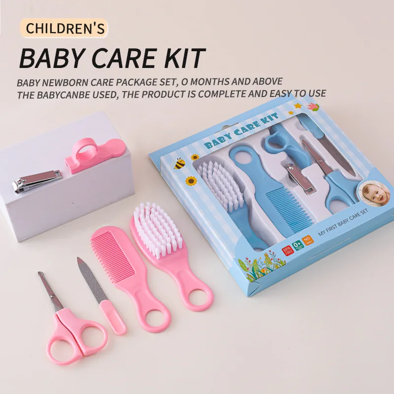 6pcs Baby Care Set Hair Comb Grooming Brush Set Nail Trimmer Scissors Clipper Hygiene Kit Healthcare Tools Sets for Toddler Gift