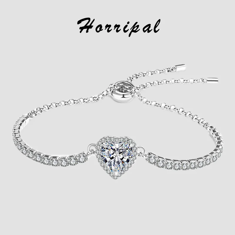 

Adjustable Heart Moissanite Bracelet for Women Certified Original 925 Sterling Silver Anniversary Bracelets 2024 Trend Fine Gift