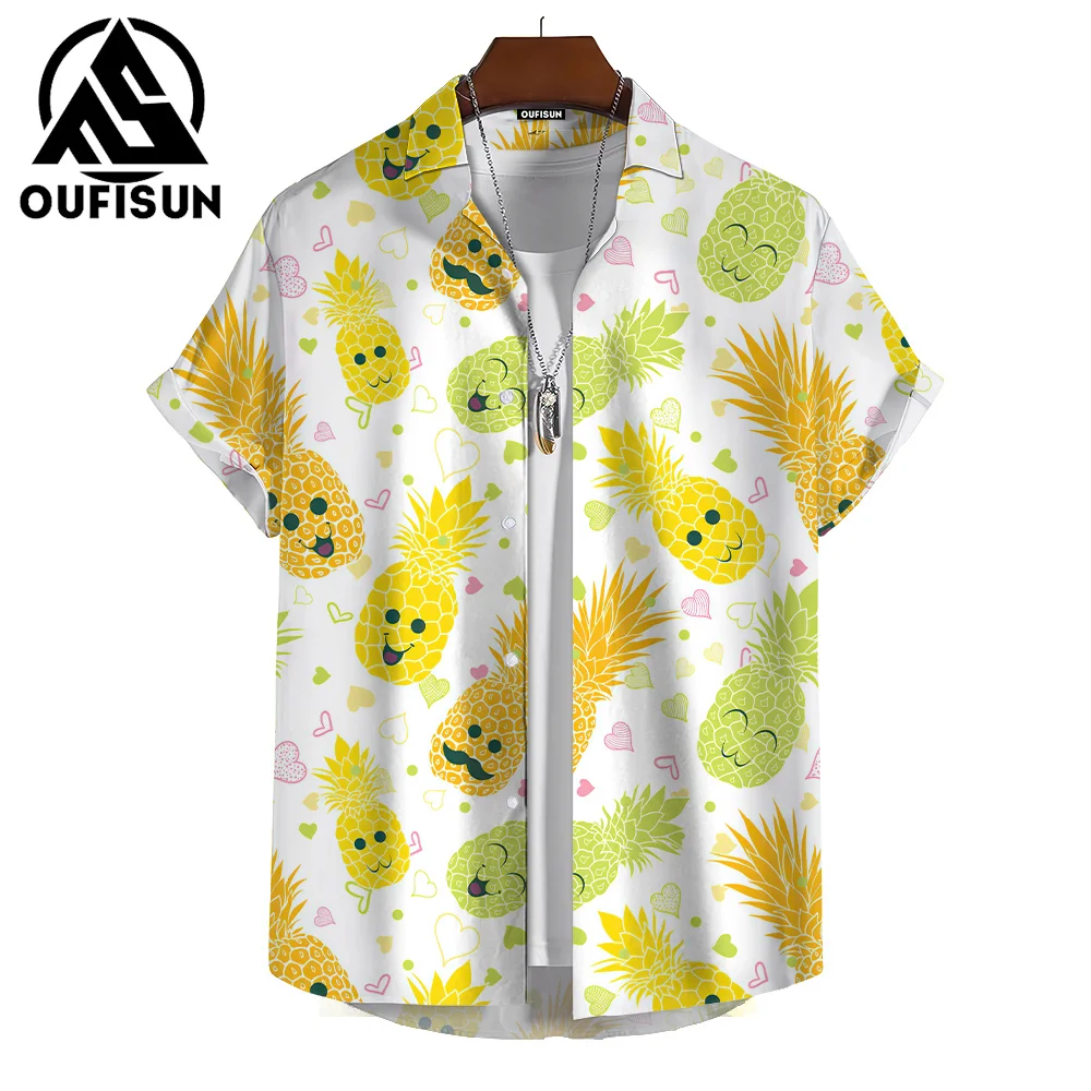 

2024 Fruit Pineapple 3d Hawaiian Shirt Man Summer Men's Shirts Fashion Shirt Street Button Short Sleeves Tops Men Clothing