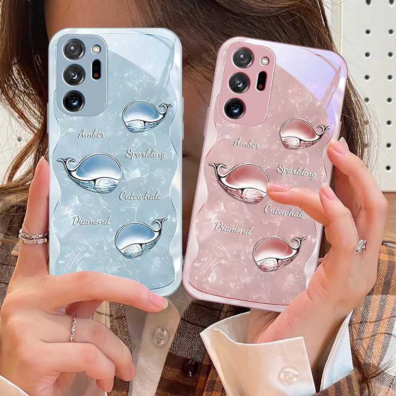 

Gemstone Whale White For Samsung Galaxy Note 8 9 10 PRO 20 Ultra A01 02 03 Core 04E 4G 12 13 5G Tempering Glass Phone Case