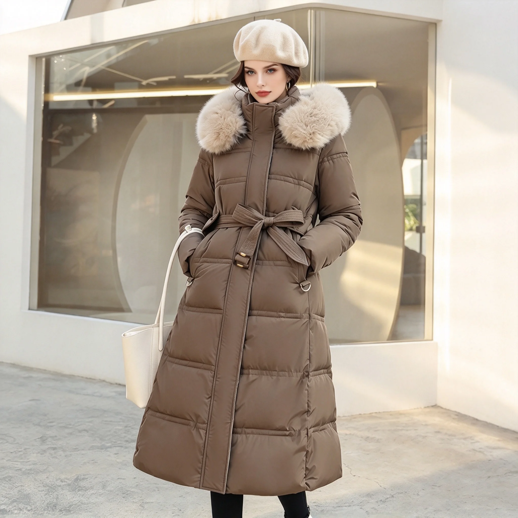 Longline Women's Hooded Faux Fur Collar Padded Coat Winter Thick Warm Trendy Fashion Classic Cozy Soft Chic New Outerwear Coats