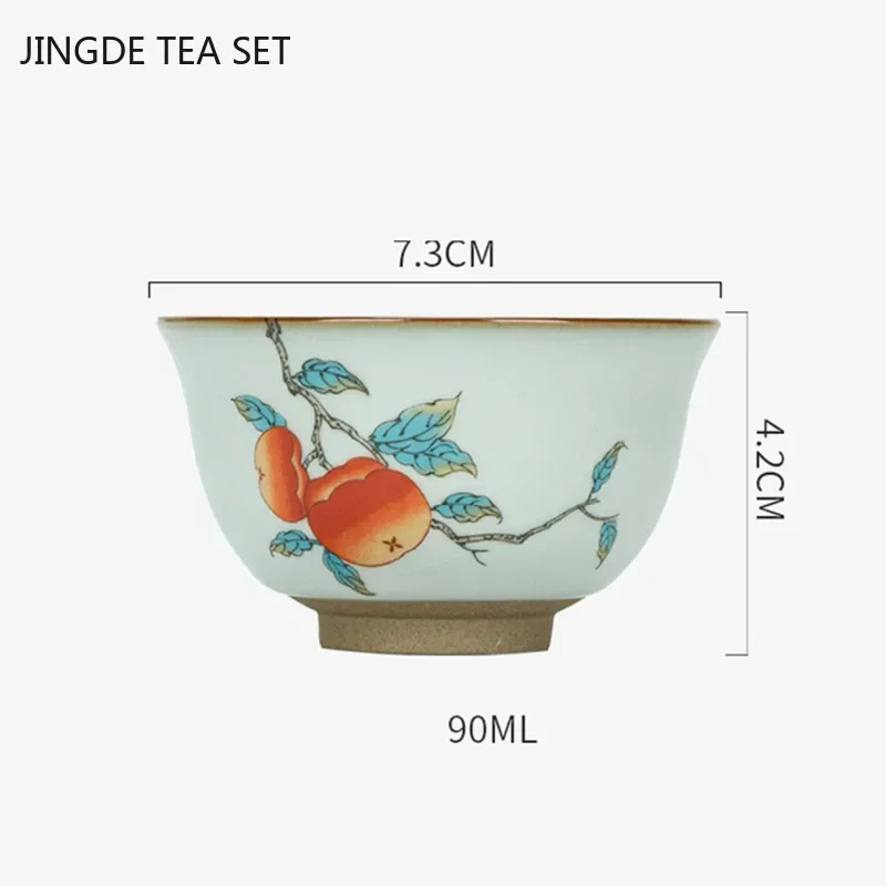 Chinese Ru Kiln Ceramic Teacup Home Boutiques Tea Bowl Handmade Tea Set Accessories Portable Master Cup Tea Table Supplies 90ml