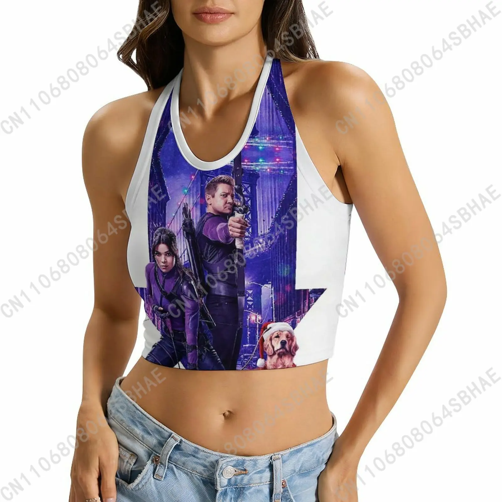 

Marvel Hawkeye Custom Photo Women's Halter Top Personalized Picture Tie Back Cami Upload Your Gift Wife Girlfriend Cosplay