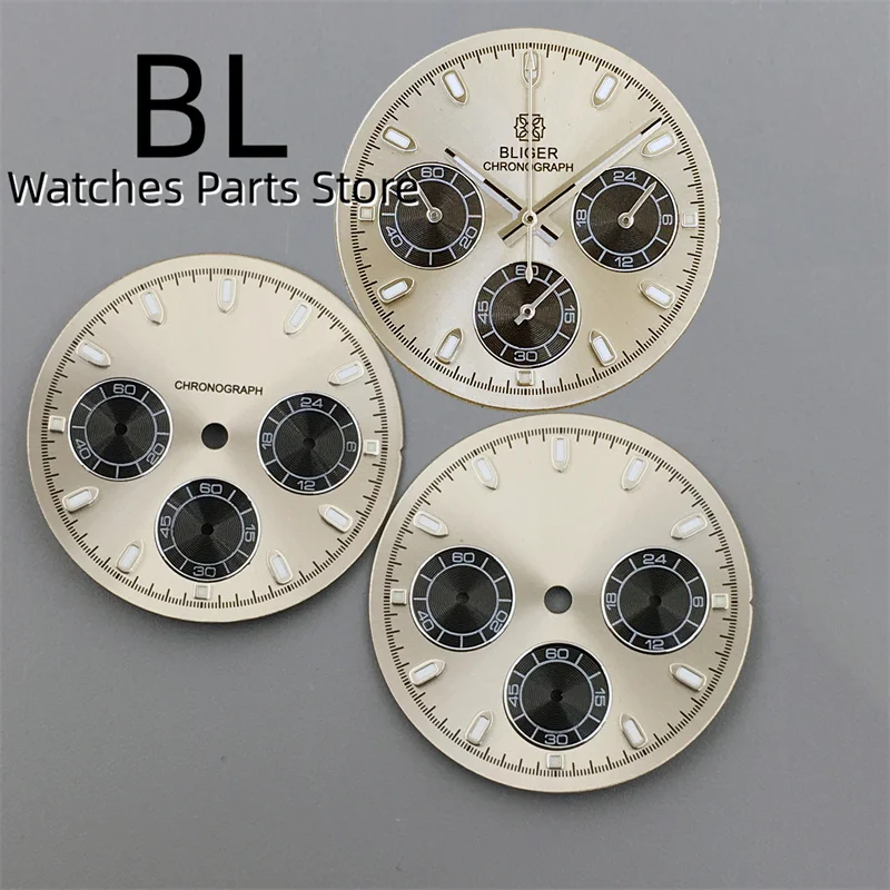 

BLIGER 30mm Gray VK63 Watch Dial And VK63 Watch Hands With Green Luminous Fit VK63 Quartz Chronograph Movement Watch Replasement