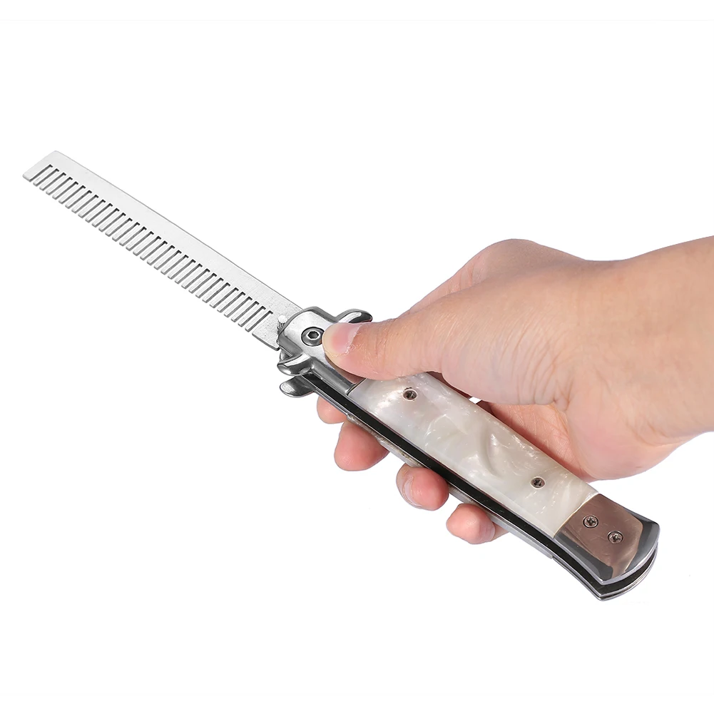 Messer Kamm Klapp Kamm 3 Farben Edelstahl Switchblade Feder Öl Haar Kamm Faltbare Haarstyling Pinsel – Detail 5