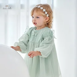 Dave Bells 2024 Spring Baby Girls Green Dress Elegant Girl Kids Mesh Birthday Party Dresses Children Clothes DB1248234