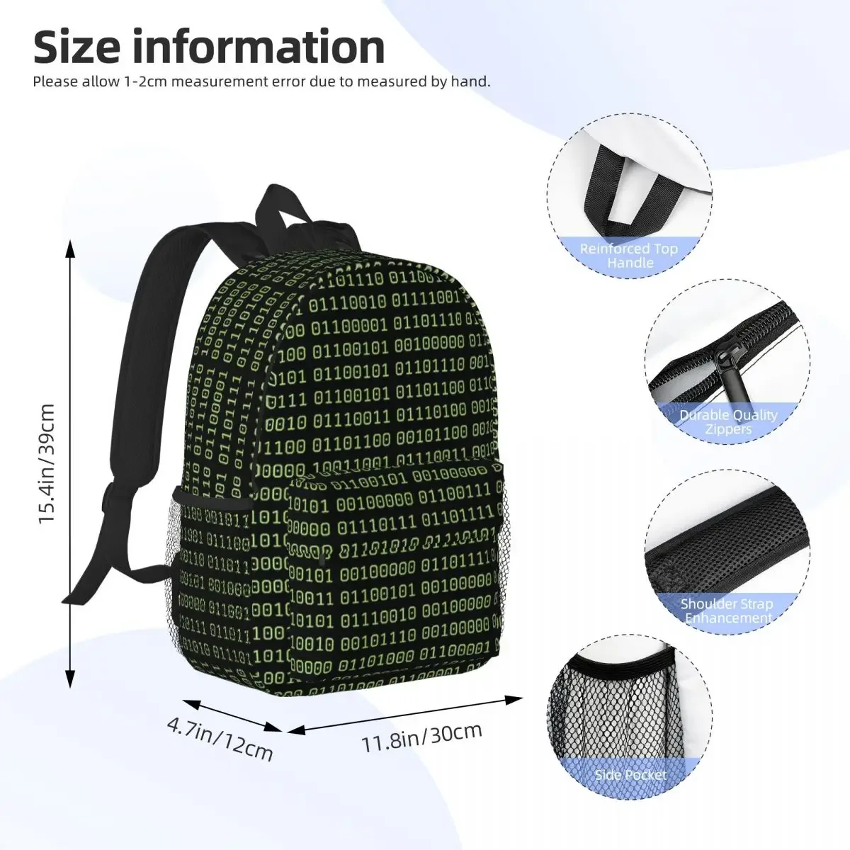 Matrix Binary Digits Code Backpacks Teenager Bookbag Cartoon Children School Bags Travel Rucksack Shoulder Bag Large Capacity