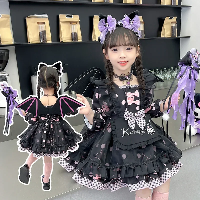 Sanrio Kuromi Anime Cartoon Girl Lolita Skirt Set Girls Autumn Long Sleeves Skirt Cosplay Princess Dress Birthday Party Gifts