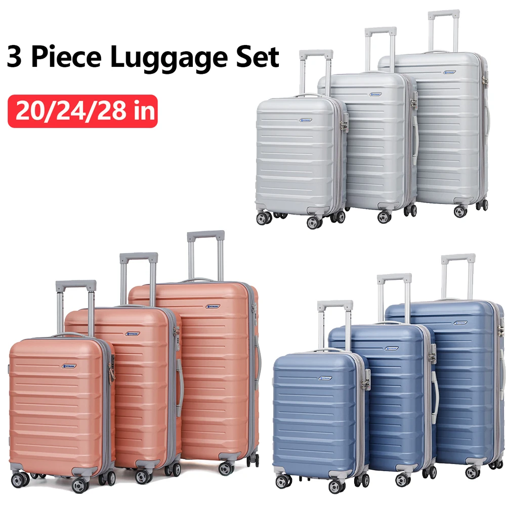 3 Stück Gepäckset abs Gepäck Set mit Spinner Rad Familie Reisekoffer Set 20/24/28 Zoll Gepäckset