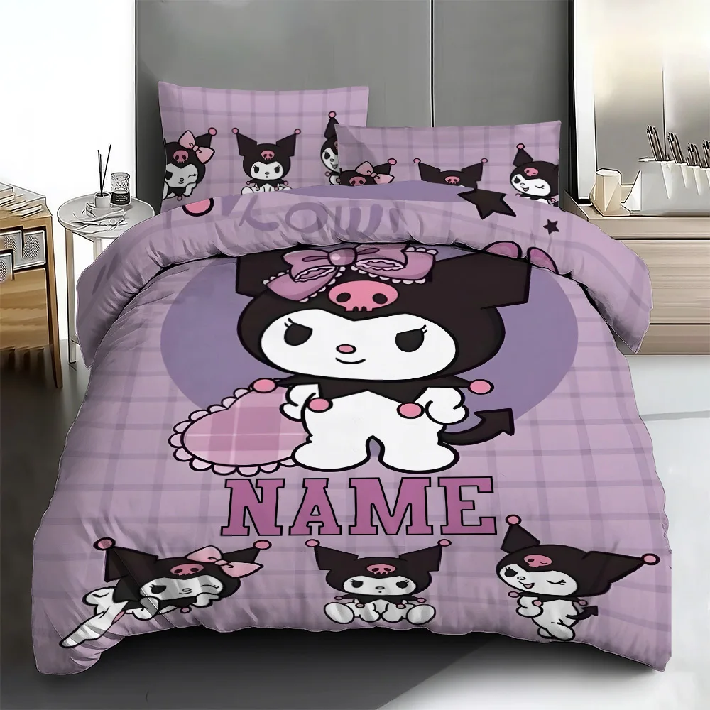 

Kuromi Custom Name Duvet Cover Cartoon Bedding Set with Pink Accents for Bedroom Decor Teens Children Best Gifts