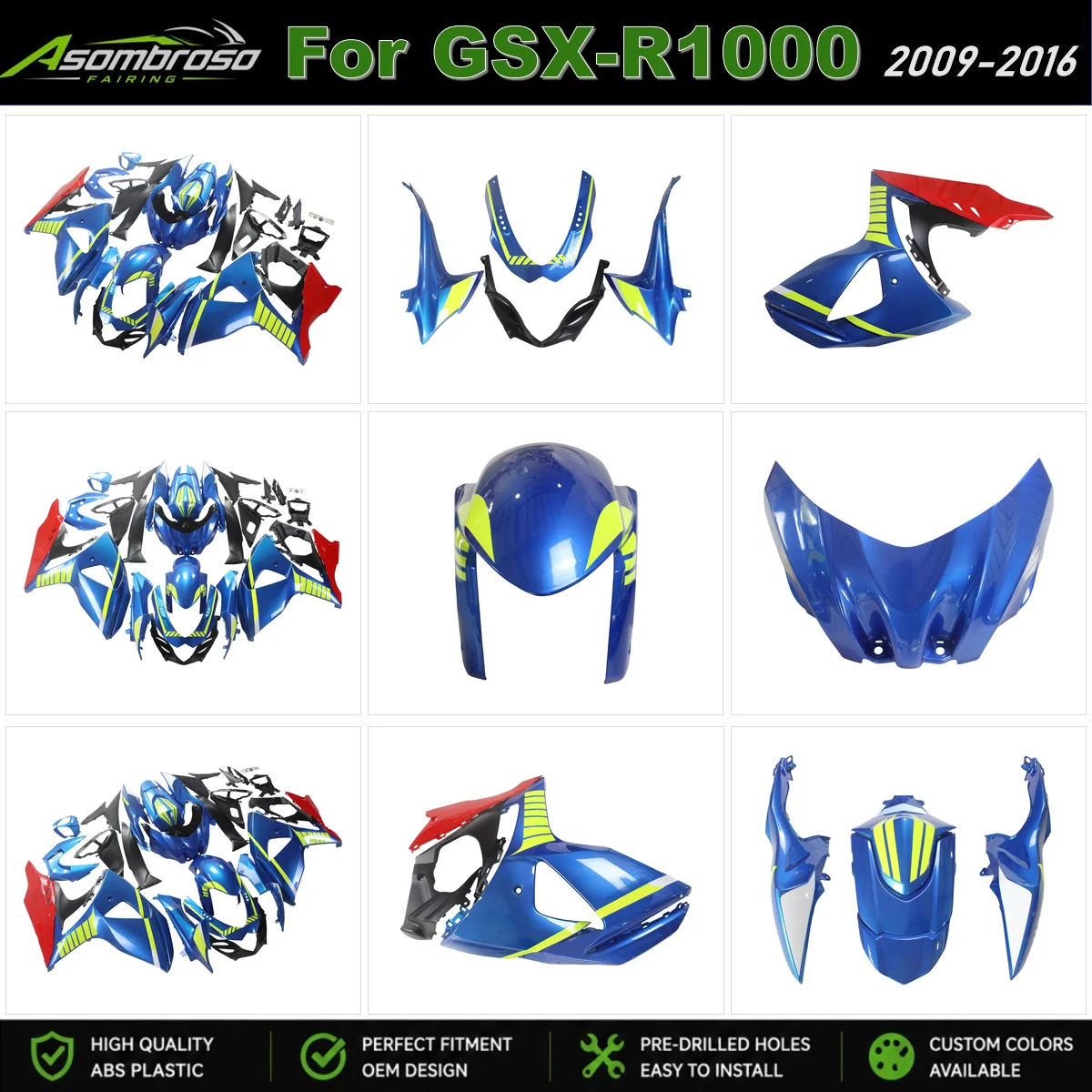 For Suzuki GSX-R 1000 2009-2016 K9 ABS Plastic Body Kit Fairing GSXR-1000 09-16 Motorcycle Accessories Shell Cowl
