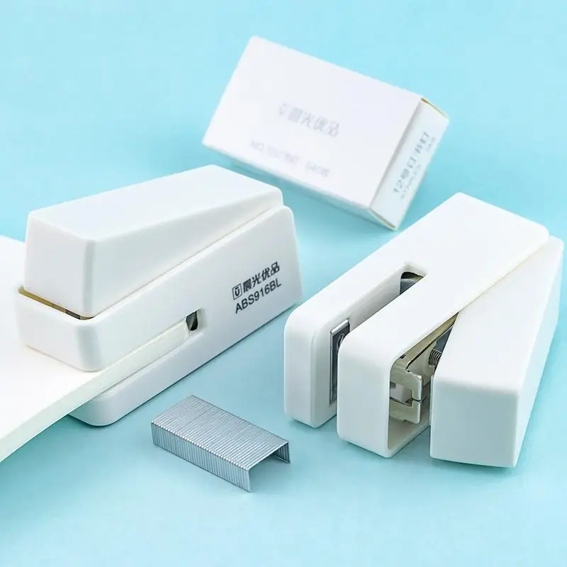 M&G Mini Stapler Set with Anti-pinch Design, Pure White, Simple and High-value, Student-friendly and Labor-saving