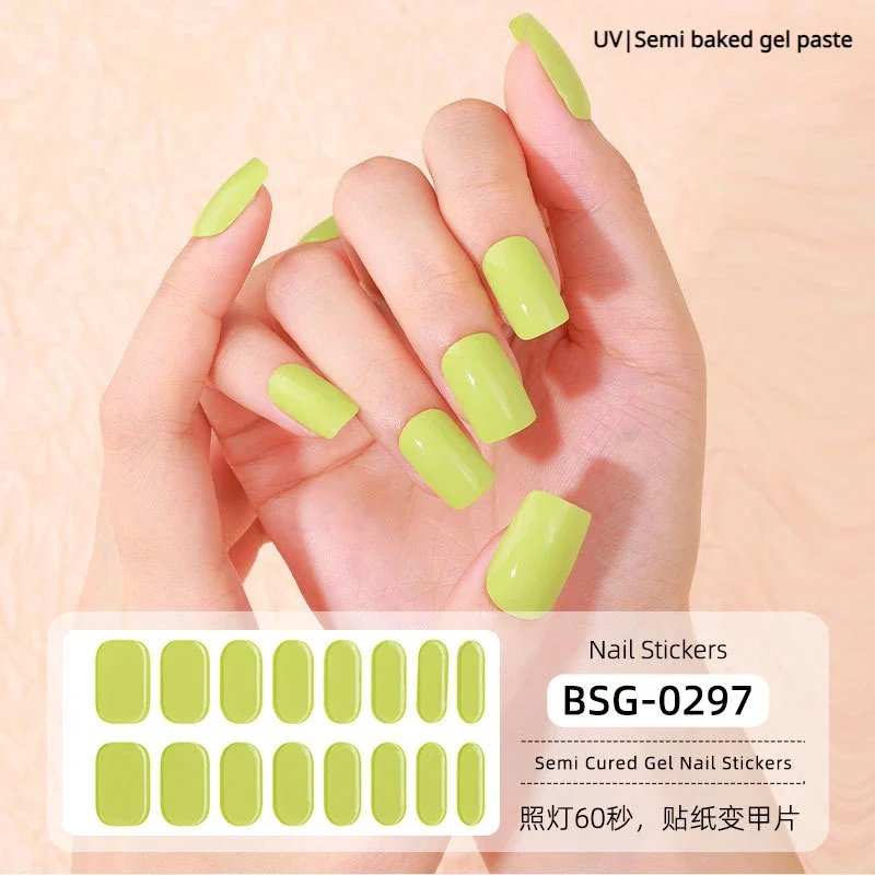 16Tips Macaron Effen Kleur Semi-Uitgeharde Gel Nagel Patch Zelfklevende Sliders Langdurige Volledige Dekking Nagel Stcikers Uv Lamp Nodig