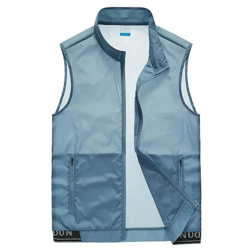 Outdoor Zipper Pocket Solid Color Cool Vest 4XL Summer New Ultra-thin Vest Men Hiking Fishing Photography Leisure Cargo Vest Men