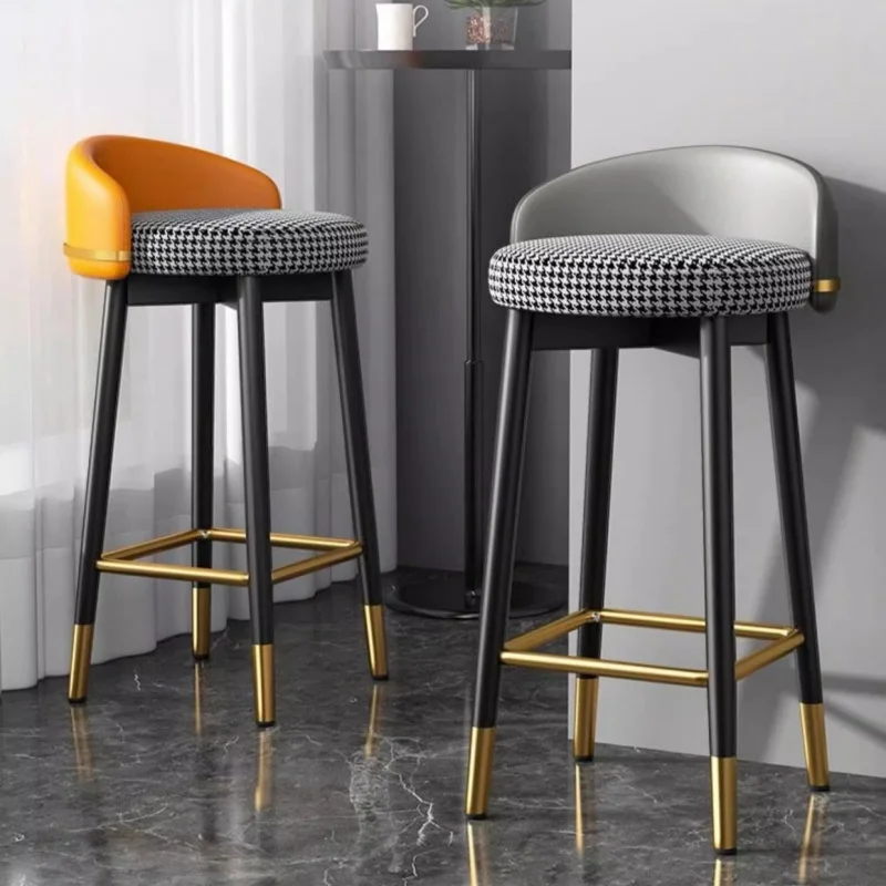 Light Luxury Bar Chair Backrest Chair Home Modern Simple High Stool Anti-Slip Metal Base Kitchen Height Stool Living Room Chair