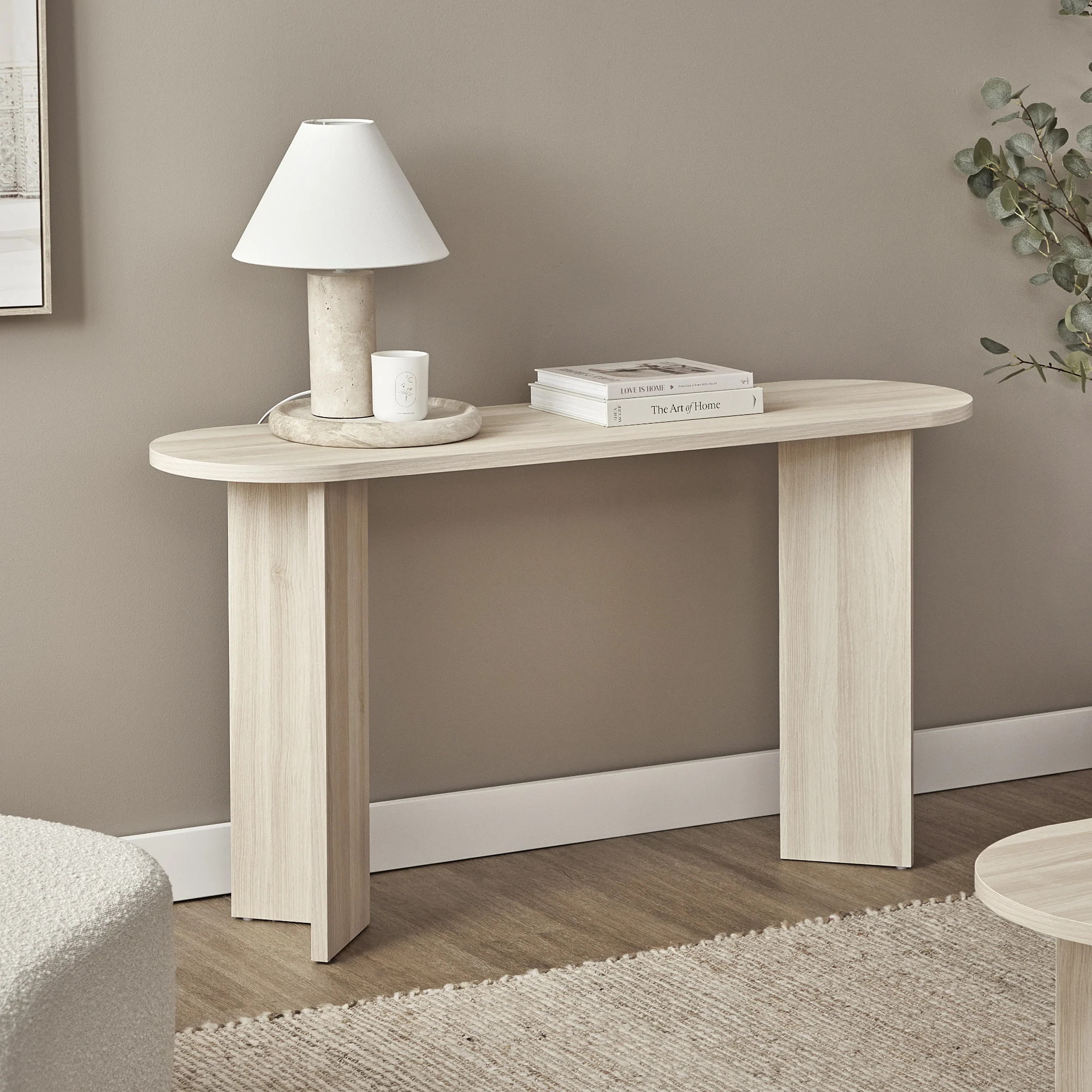 

！@Combohome Light Beige Travertine Console Table Beige Marble Stone Coffee Table White Entryway Table Customized Size