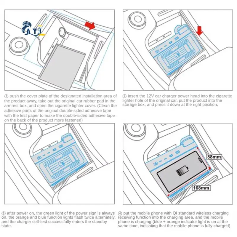 

AY03-Car Qi Wireless Charger For VW Tavendor 2023 Accessories 15W Fast Phone Charging Plate Adapter Interior Modification
