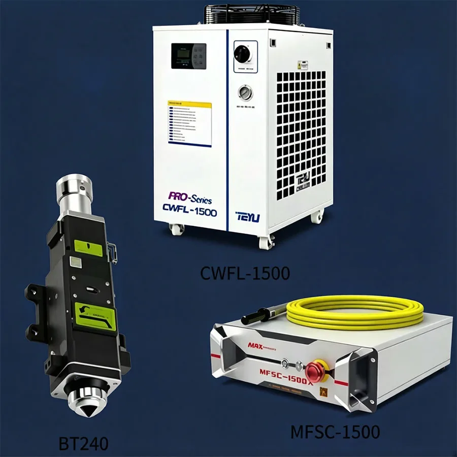 1.5 kW fiber laser source MFSC-1500/MFSC-2000/MFSC-3000X Raytools BT240 laser cutting head water cooler CWFL-1500